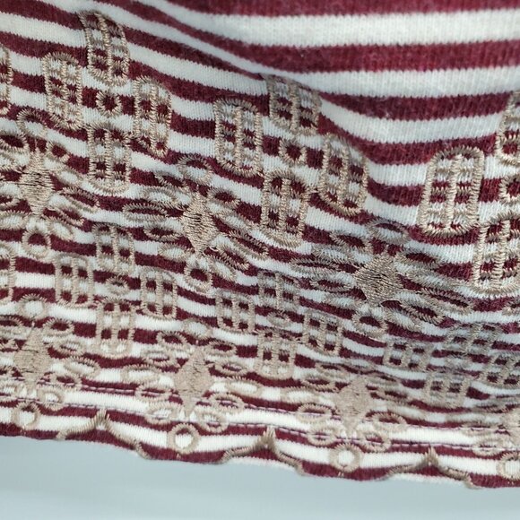 POL Womens Embroidered Lace Up Sleeve Scoop Neck Sweater Size M Burgundy & Cream - Picture 6 of 16